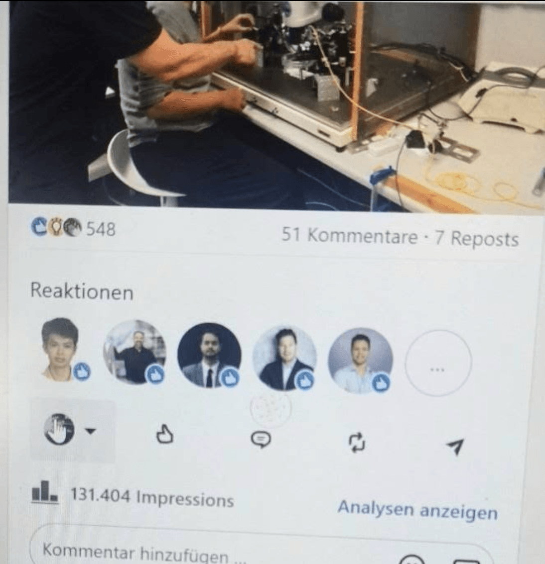 LinkedIn-Post von RGB Lasertechnik mit 131.404 Impressionen